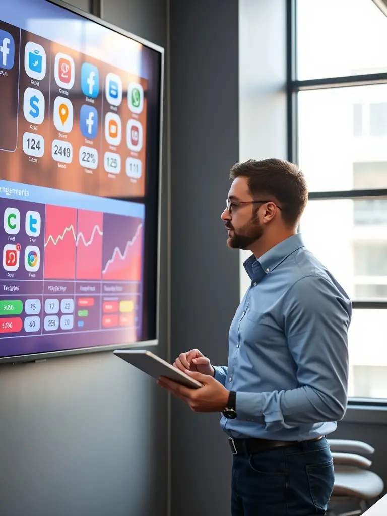 A professional photo of a social media manager analyzing engagement metrics on a dashboard, showcasing data-driven insights.